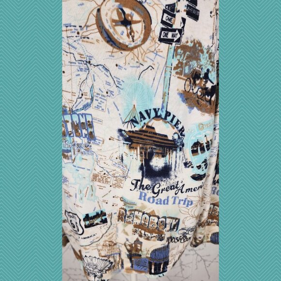 Tradition Abstract Travel Theme Printed 100% Cotton Knit Button Cardigan - Picture 2 of 5